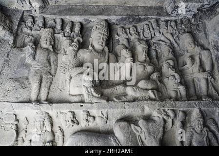 Details of the Ellora Caves are spectacular rock cut temple caves in India and are under the UNSECO World Heritage sites Stock Photo