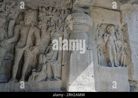 Details of the Ellora Caves are spectacular rock cut temple caves in India and are under the UNSECO World Heritage sites Stock Photo