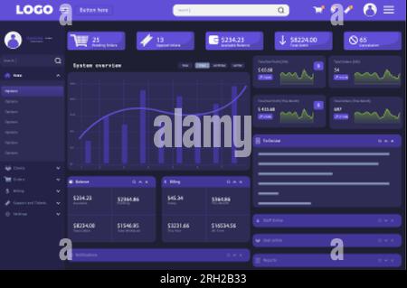 Dashboard user panel Infographic admin panel. Modern presentation with data graphs clean and simple app interface. Vector abstract modern web UI. Stock Vector