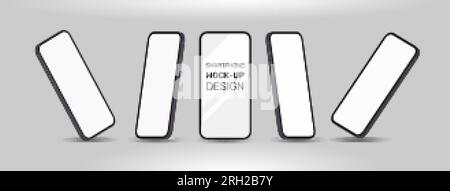 Realistic 3d smartphone mockup for application, game, and web page view. cell mockup for presentation template. touch phone with blank display isolate. Stock Vector