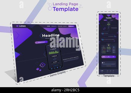 ui ux landing page, Website template for cyptro wallet and other app. Website template for websites, or apps. Mockup, Vactor website template. Stock Vector