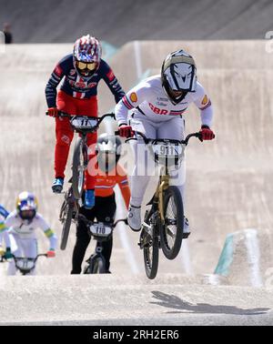 Great Britain's Bethany Shriever wins the Women's Elite Final during day eleven of the 2023 UCI Cycling World Championships at the Glasgow BMX Centre, Glasgow. Picture date: Sunday August 13, 2023. Stock Photo