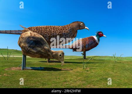 Pheasants on the Prairie sculpture on North Dakota’s Enchanted Highway Stock Photo