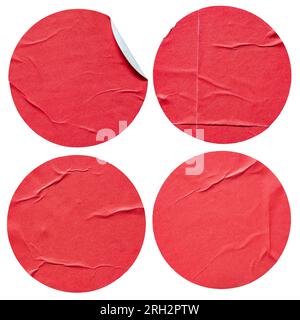 Red circle paper stickers on white background with clipping path Stock Photo
