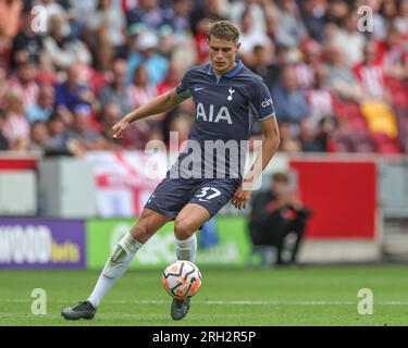 London, UK. 13th Aug, 2023. Micky van de Ven Tottenham Hotspur during the Premier League match Brentford vs Tottenham Hotspur at Brentford Community Stadium, London, United Kingdom, 13th August 2023 (Photo by Mark Cosgrove/News Images) in London, United Kingdom on 8/13/2023. (Photo by Mark Cosgrove/News Images/Sipa USA) Credit: Sipa USA/Alamy Live News Stock Photo