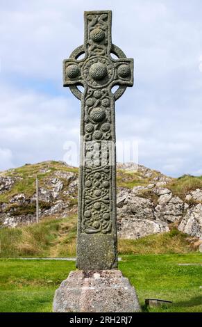 MacLean's Cross, a 15th century Celtic stone cross on the Isle of Iona in Scotland, UK Stock Photo
