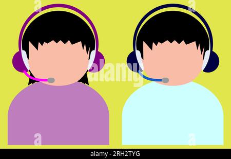 Male and female avatar, faceless man and woman with headset, unisex avatar illustration, suitable for customer care and services banner Stock Photo