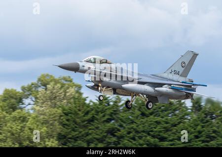Royal Netherlands Air Force - General Dynamics F-16AM Fighting Falcon, arriving at RAF Fairford for the Royal International Air Tattoo 2023. Stock Photo