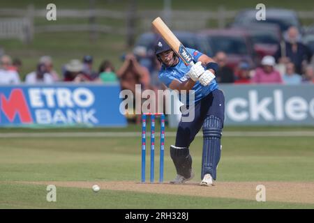 Beckenham, Kent, UK. 13th Aug, 2023. Kent's Grant Stewart batting as Kent take on Middlesex in the Metro Bank One Day Cup at Beckenham. Credit: David Rowe/Alamy Live News Stock Photo