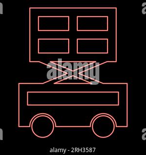 Neon lifting machine scissor lift platform self propelled red color vector illustration image flat style light Stock Vector
