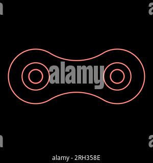 Neon bike chain link roller bicycle repair spare part motorcycle red color vector illustration image flat style light Stock Vector