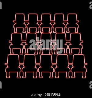 Neon chairs in cinema armchairs theater hall seats entertainment performance red color vector illustration image flat style light Stock Vector