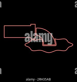 Neon wastewater fluid is leaking from pipe with water drainage industry to runoff sewer concept cleaning red color vector illustration image flat Stock Vector