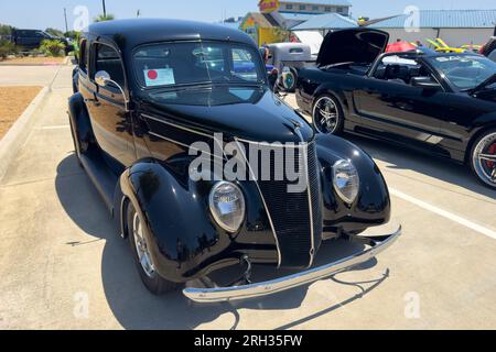 Little Elm, Texas - June 11, 2023: Black 1937 Ford Coupe at car exhibition. Stock Photo