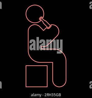 Neon man human drinking water alcohol beer from bottle sitting position red color vector illustration image flat style light Stock Vector