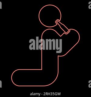 Neon man human drinking water alcohol beer from bottle knight position red color vector illustration image flat style light Stock Vector