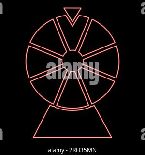 Neon fortune wheel drum lucky spin game casino gambling winner roulette red color vector illustration image flat style light Stock Vector