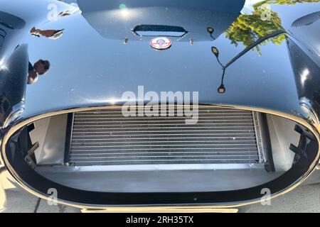 Little Elm, Texas - June 11, 2023: AC Shelby Cobra classic roadster sports car showcased at the car show. Stock Photo