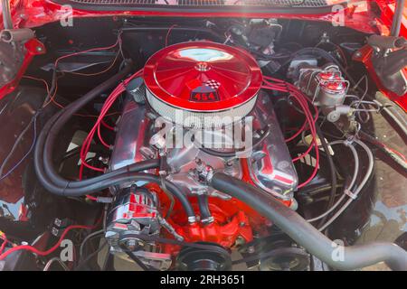 Little Elm, Texas - June 11, 2023: Chevrolet Corvette engine at auto show. Stock Photo