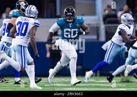 Jacksonville Jaguars offensive lineman Samuel Jackson (62) is seen during  an NFL football game against the Dallas Cowboys, Saturday, Aug. 12, 2023,  in Arlington, Texas. Jacksonville won 28-23. (AP Photo/Brandon Wade Stock  Photo - Alamy