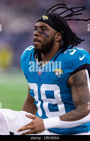 Jacksonville Jaguars running back Qadree Ollison (38) is seen during the  second half of an NFL football game against the Dallas Cowboys, Saturday,  Aug. 12, 2023, in Arlington, Texas. Jacksonville won 28-23. (