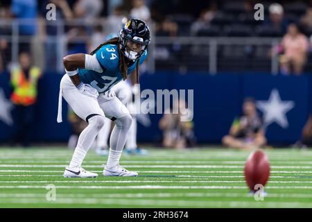 Jacksonville Jaguars cornerback Gregory Junior (34) defends during the  first half of the NFL football exhibition Hall of Fame Game against the Las  Vegas Raiders, Thursday, Aug. 4, 2022, in Canton, Ohio.