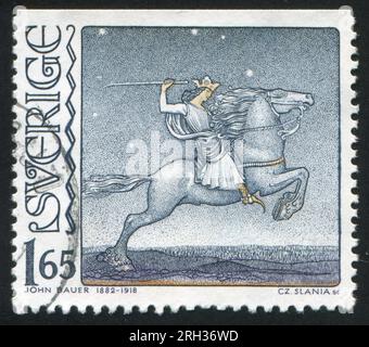SWEDEN - CIRCA 1982: stamp printed by Sweden, shows Knight on Horseback by John Bauer, circa 1982 Stock Photo