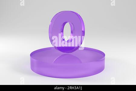 3d alphabet, letters shape made of purple glass on grey background, 3d render, letter O Funny design concept Stock Photo