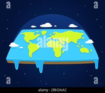 Cartoon flat earth in space, square shape. Cute simple vector clip art illustration. Stock Vector