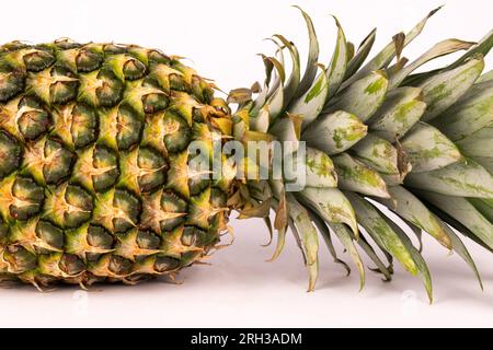 Whole uncut fresh pineapple on side Stock Photo