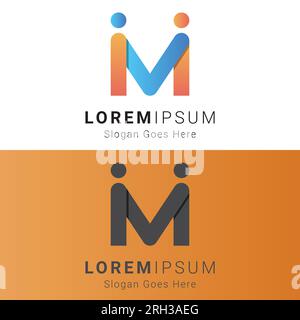 Modern Initial Letter M with Person Human People Icon Logotype Abstract M with Person Meetup Stock Vector