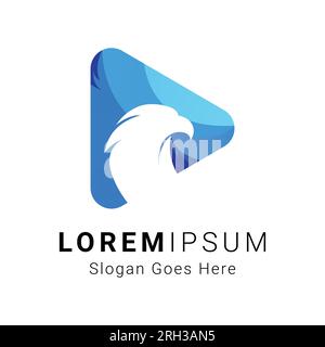 Eagle Play Button Logo Design Hawk Play Power Play Button Logotype Stock Vector