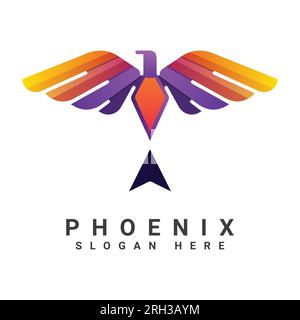 Modern Colorful Phoenix Logo Design Hawk Eagle Logotype Power Wings Stock Vector