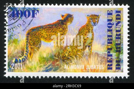 BURUNDI - CIRCA 2011: stamp printed by Burundi, shows Сheetah, circa 2011 Stock Photo