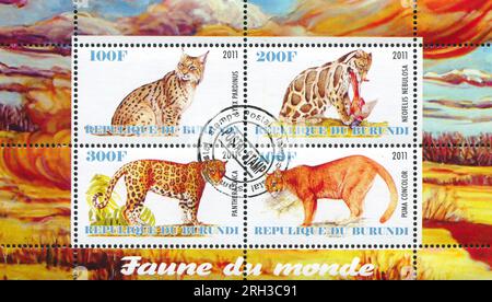 BURUNDI - CIRCA 2011: stamp printed by Burundi, shows predators, circa 2011 Stock Photo