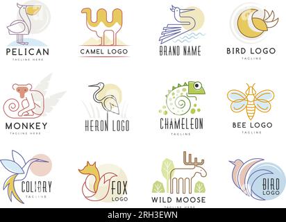 Animal logo. Different identity brand with various animals recent vector collection Stock Vector