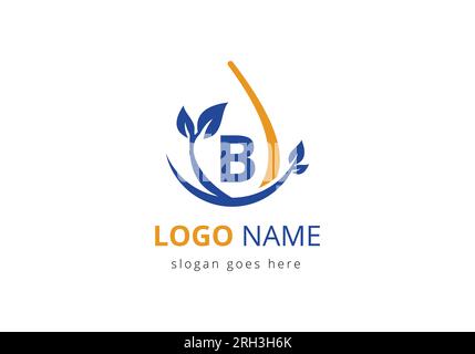 Agriculture Logo On B Letter Concept. Agriculture and farming logo design. Agribusiness, Eco-farm logo Design Vector template Stock Vector