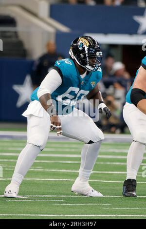 Jacksonville Jaguars offensive lineman Samuel Jackson (62) is seen during  an NFL football game against the Dallas Cowboys, Saturday, Aug. 12, 2023,  in Arlington, Texas. Jacksonville won 28-23. (AP Photo/Brandon Wade Stock  Photo - Alamy