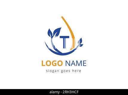 Agriculture Logo On T Letter Concept. Agriculture and farming logo design. Agribusiness, Eco-farm logo Design Vector template Stock Vector