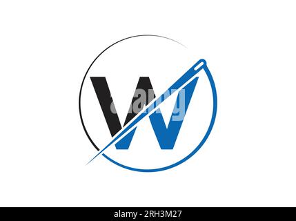 Initial Letter W With Tailor Logo, Needle and Thread Combination for Embroidery, Textile, Fashion, Cloth, Fabric Template. Stock Vector
