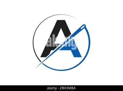 Initial Letter A With Tailor Logo, Needle and Thread Combination for Embroidery, Textile, Fashion, Cloth, Fabric Template. Stock Vector