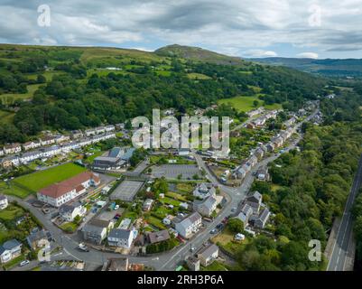 Editorial Swansea, UK - August 10, 2023: Aerial view of Abercrave and the mountain they call The Sleeping Giant, AKA Cribarth in South Wales UK Stock Photo