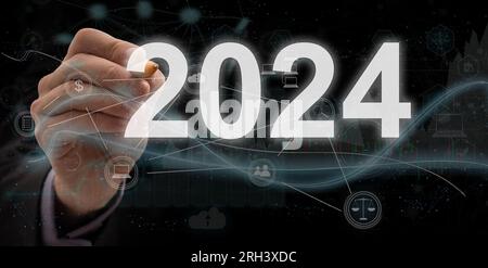 New Year 2024 business plan, strategies, goal, development and success.  Stock Photo