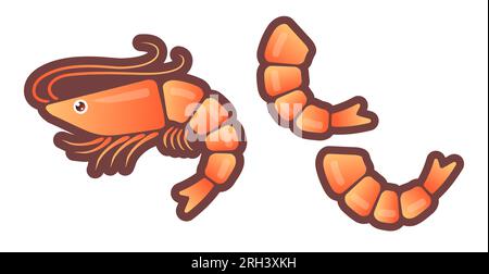 Vector icon of shrimp. Vector illustration of shrimp in flat style. Stock Vector