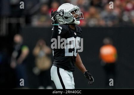 Las Vegas Raiders safety Jaquan Johnson #26 plays during a pre