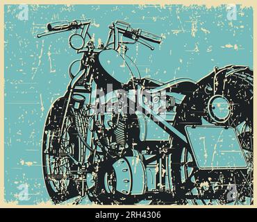 Stylized vector illustration of a classic vintage motorcycle close-up retro poster Stock Vector