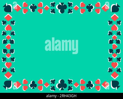 Frame with card suits: diamonds, hearts, clubs, spades in 3d style. Isometric symbols of card suits. Frame with place for text. Design for invitation Stock Vector