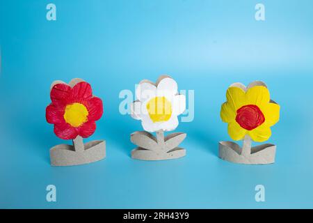 toilet paper roll craft concept for kid and kindergarten, DIY, tutorial,  summer or spring flower toy, recycle art Stock Photo - Alamy