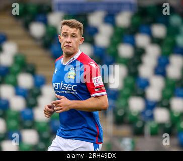 Windsor Park, Belfast, Northern Ireland, UK. 13 Jul 2023. UEFA Europa Conference League Round One (first leg) – Linfield v FK Vllaznia. Linfield footballer, football player Kyle McClean. Stock Photo