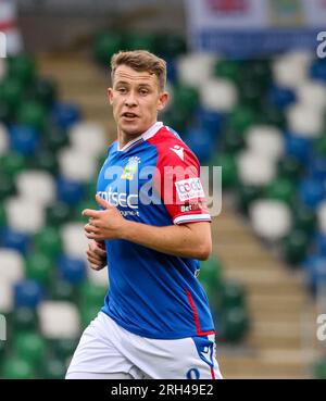 Windsor Park, Belfast, Northern Ireland, UK. 13 Jul 2023. UEFA Europa Conference League Round One (first leg) – Linfield v FK Vllaznia. Linfield footballer, football player Kyle McClean. Stock Photo